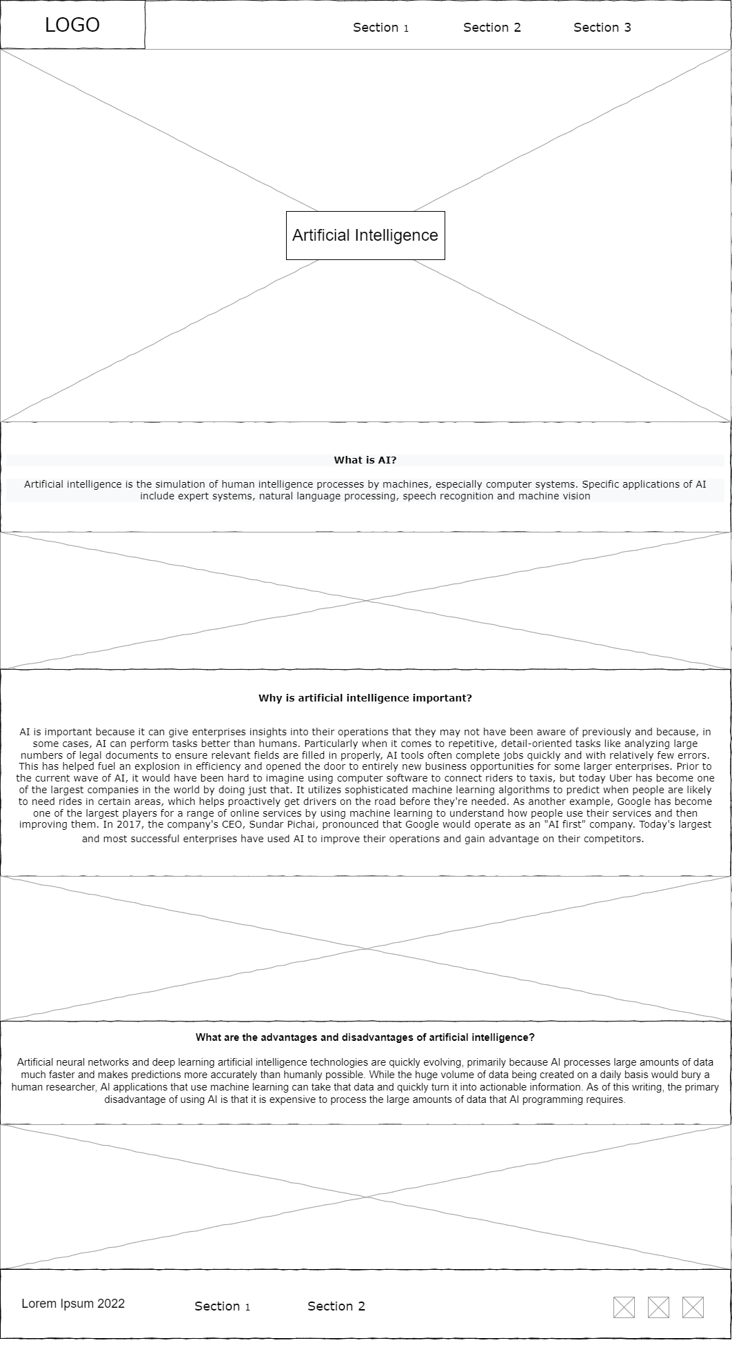 home page wireframe